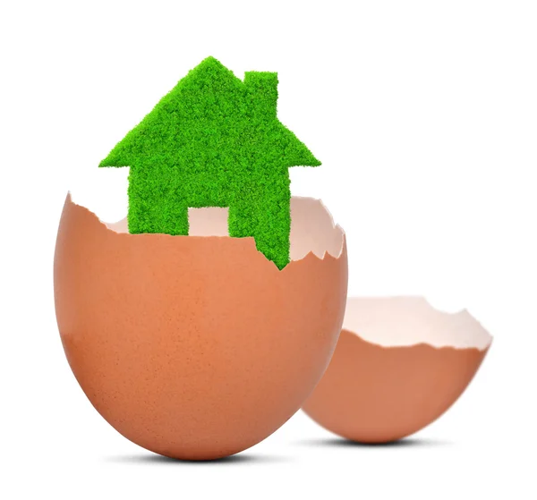 Casa verde en cáscara de huevo — Foto de Stock