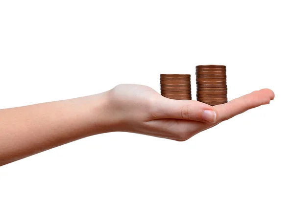 Female hands with coins — Stock Photo, Image