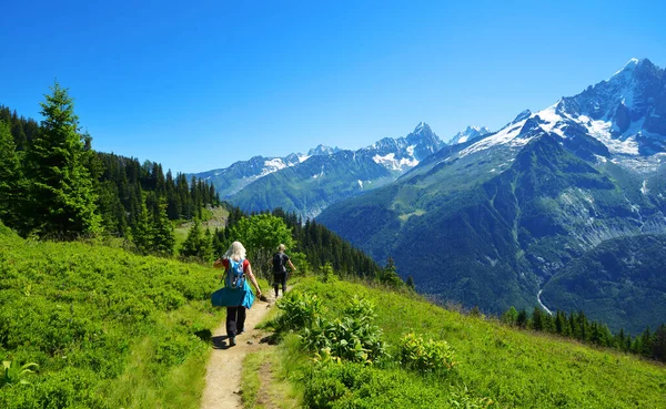 Turister Bergsled Naturreservatet Aiguilles Rouges Graian Alperna Frankrike Europa — Stockfoto
