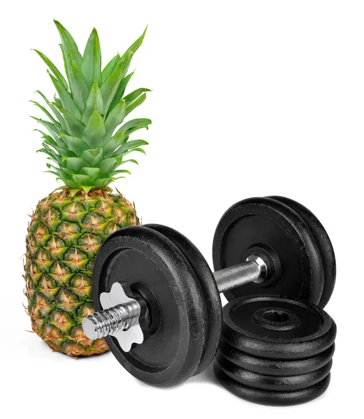 Black dumbbell with pineapple — Stock Photo, Image