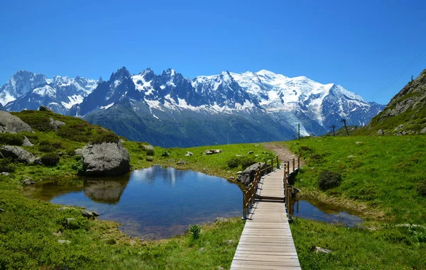 Idyllisch Landschap Met Mont Blanc Bergketen Zonnige Dag Natuurreservaat Aiguilles — Stockfoto