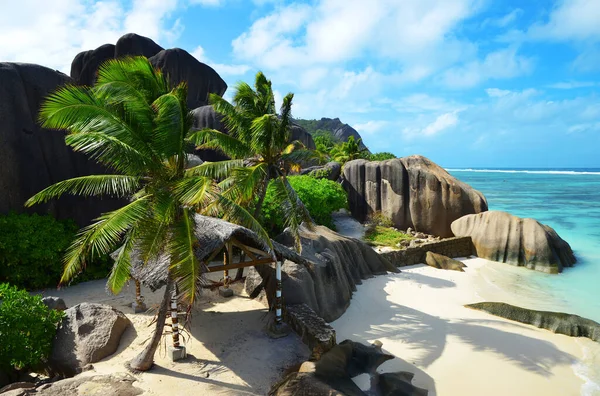 Anse Source Argent Beach Big Granite Rocks Sunny Day Digue — Stock Fotó