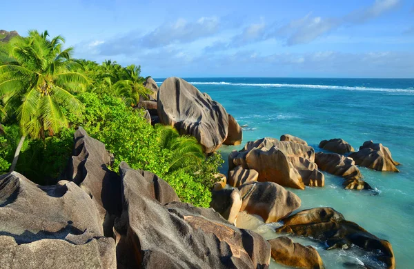 Anse Source Argent Beach Big Granite Rocks Sunny Day Digue — Foto Stock