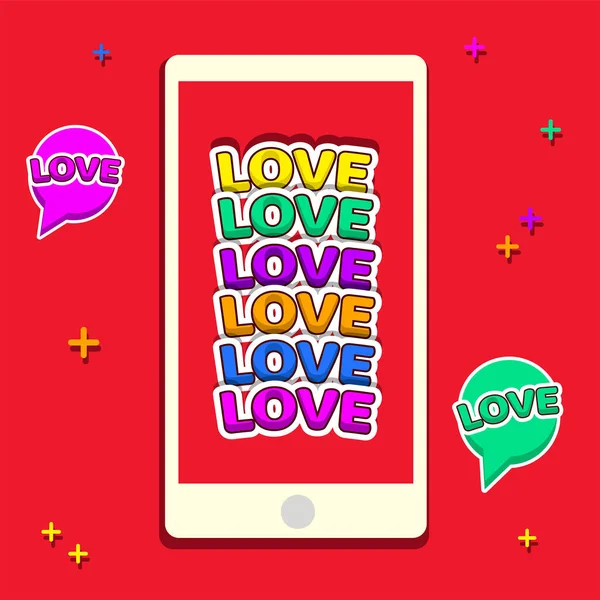 Love Lettering Sticker Concept Modern Vector Illustration Smartphone Design — Stock Vector