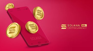 Solana engelleme platformu, altın paralar, kripto para birimi, vektör illüstrasyonu 