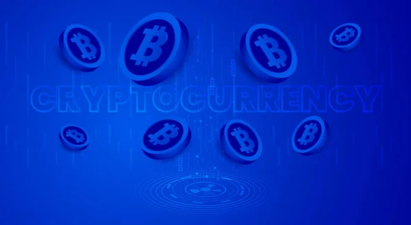 Bitcoin Kryptowährung Vektorabbildung Auf Blauem Hintergrund — Stockvektor