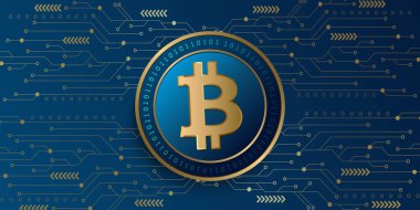 Bitcoin (BTC) crypto currency metallic coin vector illustration. Blockchain based virtual money concept futuristic banner, background and wallpaper design.
