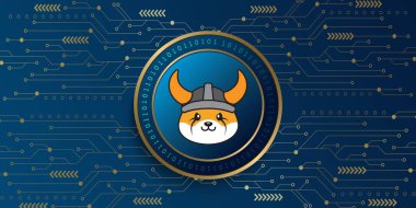 Floki Inu (FLOKI) crypto currency metallic coin vector illustration. Blockchain based virtual money concept futuristic banner, background and wallpaper design.