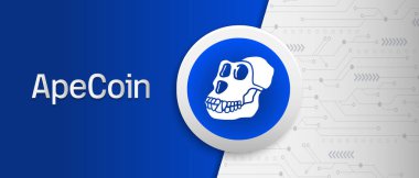 Apecoin (APE) crypto coin symbol and logo vector. Block chain based virtual currency technology banner.