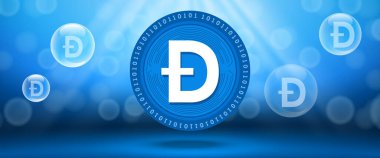 Dogecoin (DOGE) crypto currency futuristic tech vector background. Can be used as wallpaper, website banner, poster and technology backdrop.