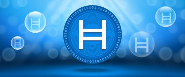 Hedera (HBAR) crypto currency futuristic tech vector background. Can be used as wallpaper, website banner, poster and technology backdrop.