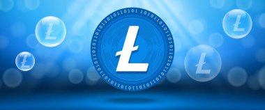 Creative Litecoin (LTC) crypto currency coin with symbol of the virtual electronic cash. Vector illustration template for banners, web backgrounds and wallpaper design.