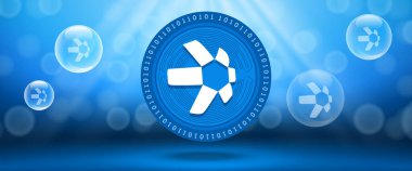 Creative Quant (QNT) crypto currency coin with symbol of the virtual electronic cash. Vector illustration template for banners, web backgrounds and wallpaper design.