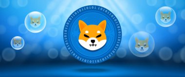 Creative Shiba Inu (SHIB) crypto currency coin with symbol of the virtual electronic cash. Vector illustration template for banners, web backgrounds and wallpaper design.