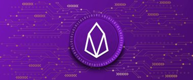 Creative Eos (EOS) block chain technology based cryptocurrency coin banner and background vector illustration