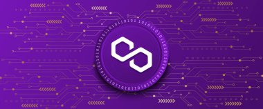 Creative Polygon MATIC block chain technology based cryptocurrency coin banner and background vector illustration