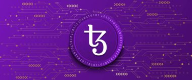 Creative Tezos XTZ block chain technology based cryptocurrency coin banner and background vector illustration