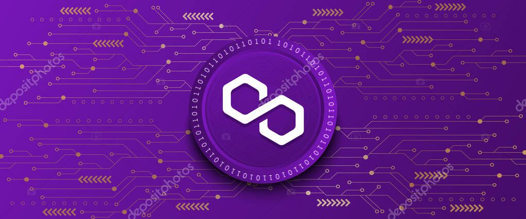 Creative Polygon MATIC block chain technology based cryptocurrency coin banner and background vector illustration