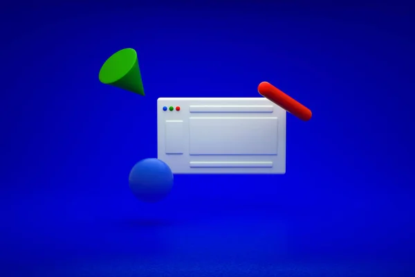 3D illustration of a form or notification on a blue isolated background. Geometric shapes in the air. 3D color illustration. Notification, reminder