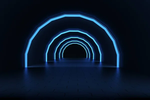 Illustration Blue Neon Glowing Arches Dark Background Glowing Ultraviolet Blue — Stock Photo, Image