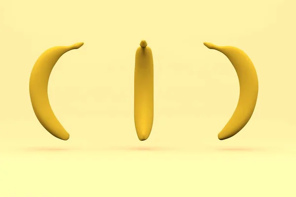 黄色の隔離された背景に3つのバナナの3Dイラスト 黄色の果実モデルのグラフィック画像 黄色のバナナアイソメトリックモデル — ストック写真