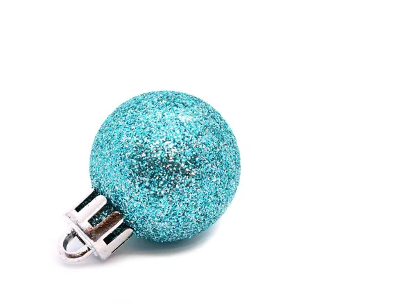 Blue Glittering Christmas Ornament Ball White Background Copy Space Right — 图库照片