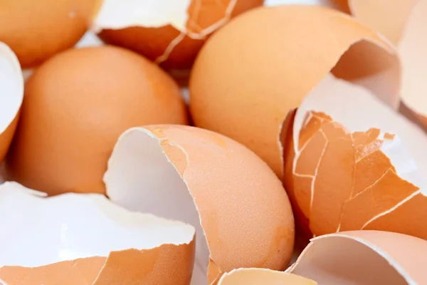 Σπασμένες Καφέ Κελύφη Αυγών Closeup Πλήρες Πλαίσιο Φόντου — Φωτογραφία Αρχείου