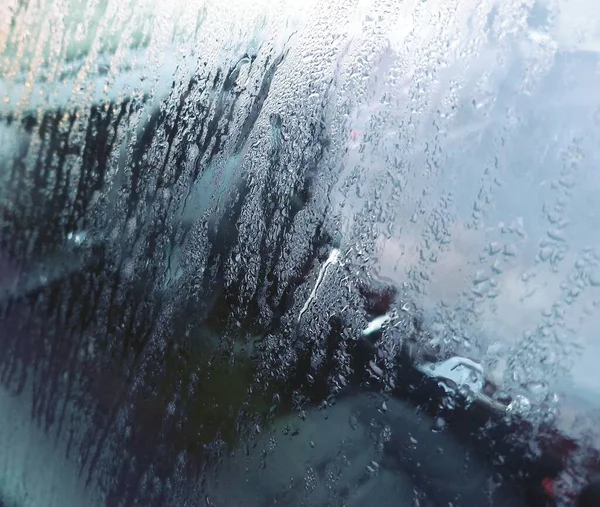 Closeup Car Window Drops Morning Dew — Stock Photo, Image