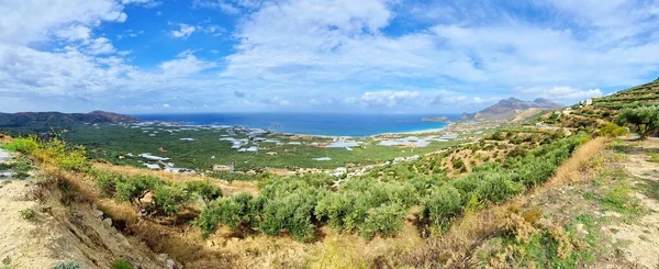 希腊克里特岛美丽的Falasarna海滩全景空中景观 — 图库照片