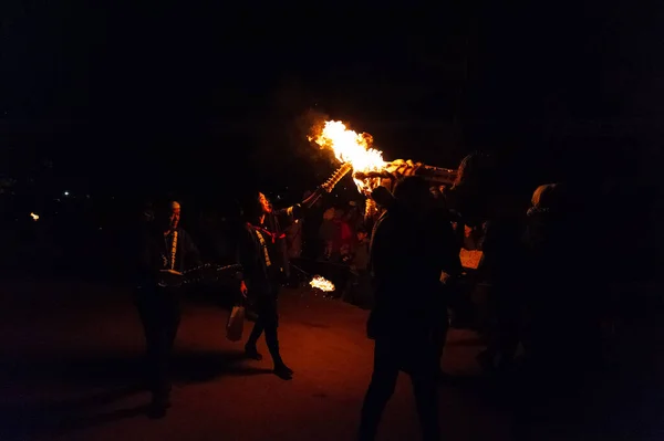 Miyajima Japon Décembre 2019 Les Participants Festival Feu Chinkasai Sanctuaire — Photo