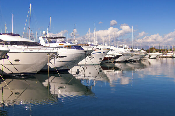 France, Cote d'Azur, in October 2013. Ships in the port of the old French town of Antibes