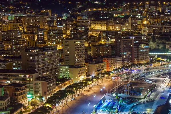 Monaco. natt syn på husen och viken . — Stockfoto