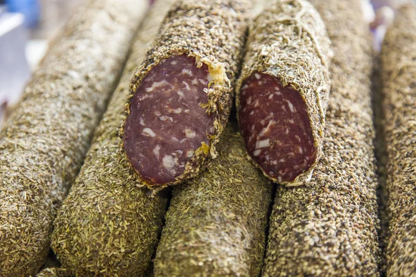 Corsican sausage on the counter — Stock Photo, Image