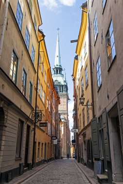 Stockholm. gamla adasında tipik sokak stan, eski şehir