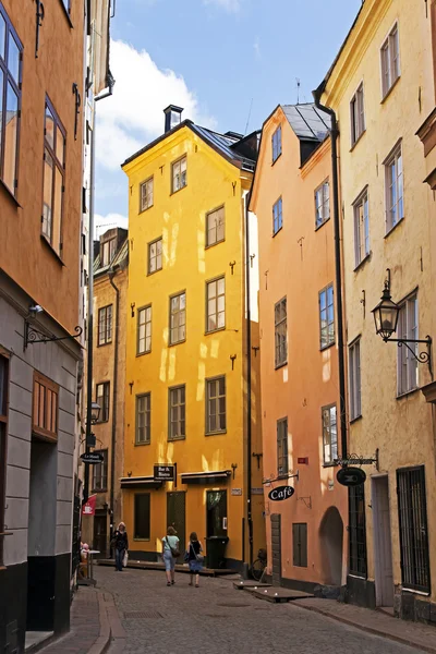 Stockholm. gamla adada eski şehrin dar sokaklarında stan
