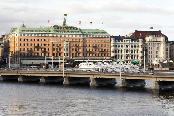 Stockholm, Švédsko. Panorama z nábřeží — Stock fotografie