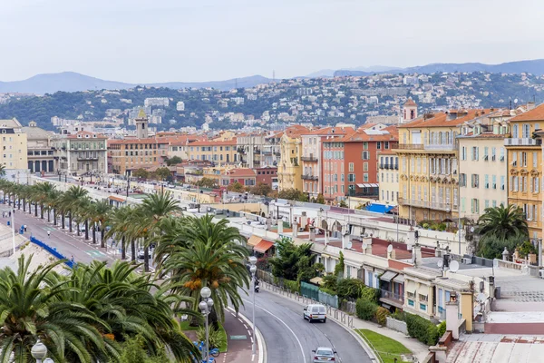 France , Nice, October 14, 2014 . View of the Promenade des Anglais from the hill Chateau — Stock Photo, Image