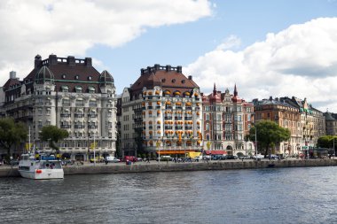 Stockholm, İsveç. İskandinav mimarisi tipik ayrıntıları. Waterfront