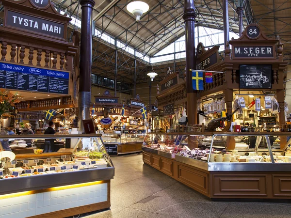 Stockholm , Sweden. The interior of the central market . Swedish Trade products — Stock Photo, Image