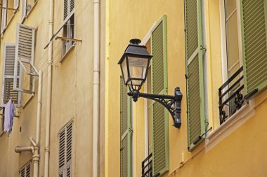 Fransa, cote d'azur, menton. tipik bir yapının mimari parça프랑스, 코트 디 부 다쥐르 망 통입니다. 일반적인 건물의 건축 조각