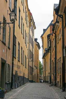 Stockholm, İsveç. gamla Adası tarihi kentin tipik sokak stan