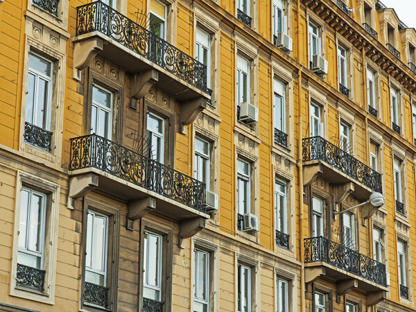 France , Nice. Architectural details typical of urban facades