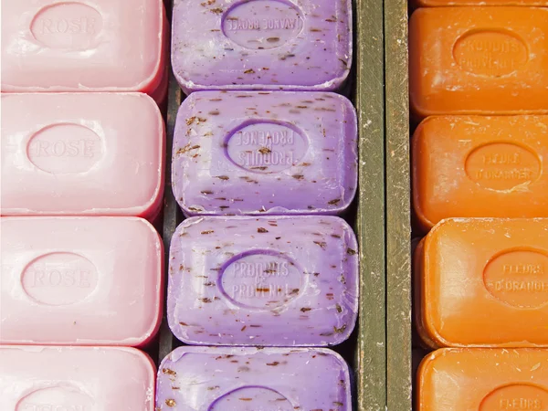 France, Provence, October 17, 2013. Natural soap on the counter of the city market on the French Riviera. — Stock Photo, Image