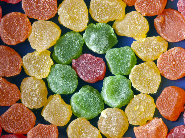 Assorted candied fruits of different colors