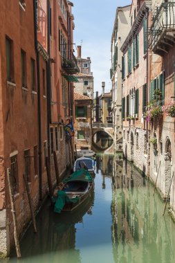 Venedik, İtalya. Kadim Venedikli evler kanalda mimarisi