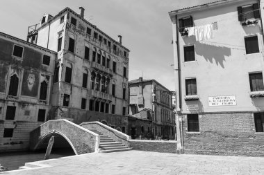 Venedik, İtalya. Kadim Venedikli evler kanalda mimarisi