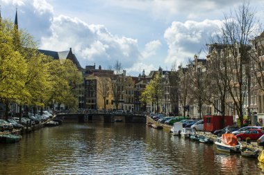 Amsterdam, Hollanda. güneşli bir bahar gününde tipik peyzaj