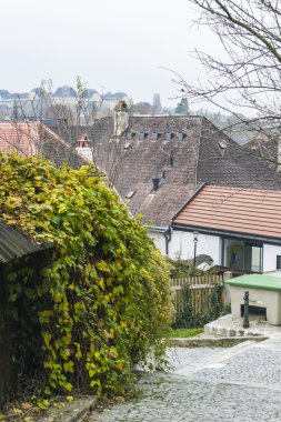 Melk, Avusturya. bulutlu sonbahar öğleden sonra tipik kentsel görünümü