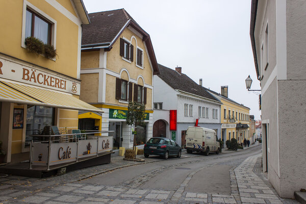 Melk, Austria, on November 1, 2011. Typical urban view in the cloudy autumn afternoon