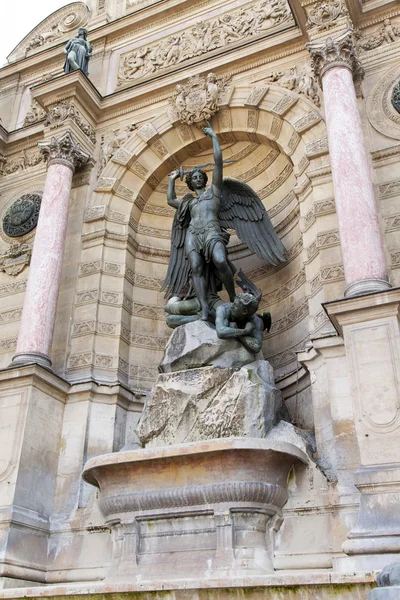 Paris, France. Fragment of Fountain Saint-Michel — Stock Photo, Image